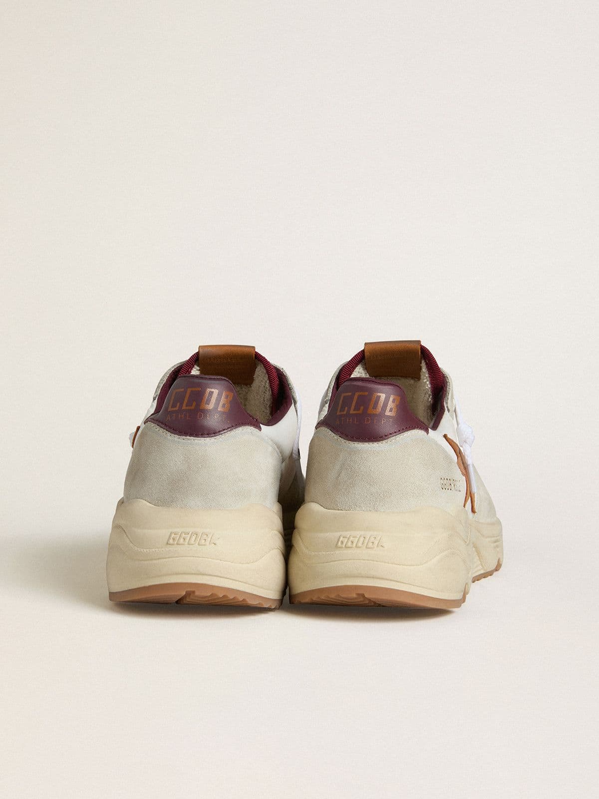 Men's Running Sole in nylon and suede with brown leather star and burgundy leather heel tab - Golden Goose Men