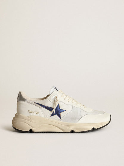 Running Sole in white leather and mesh with blue laminated leather star - Golden Goose Men