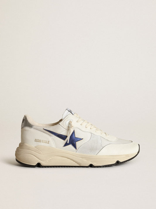 Running Sole in white leather and mesh with blue laminated leather star - Golden Goose Men