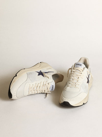 Running Sole in white leather and mesh with blue laminated leather star - Golden Goose Men
