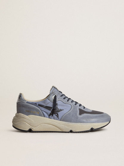 Men's Running Sole in light blue nylon and nubuck with black star - Golden Goose Men