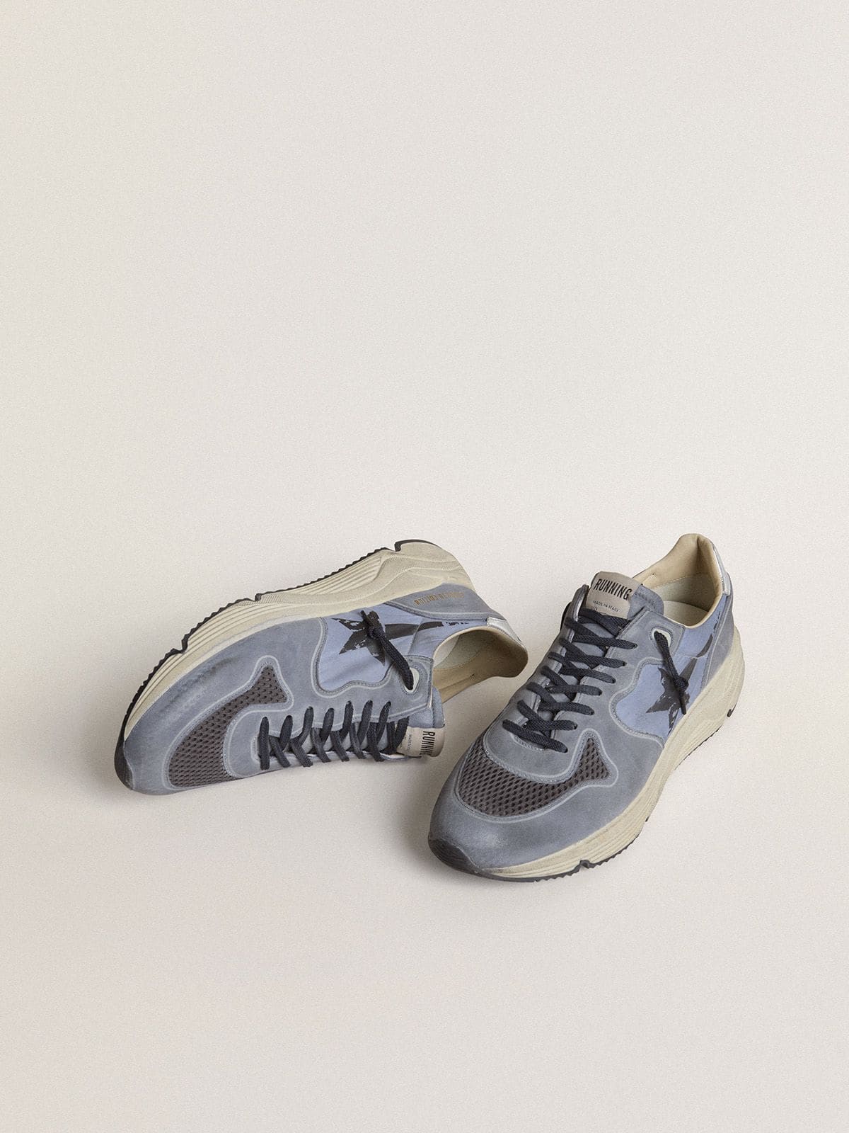 Men's Running Sole in light blue nylon and nubuck with black star - Golden Goose Men