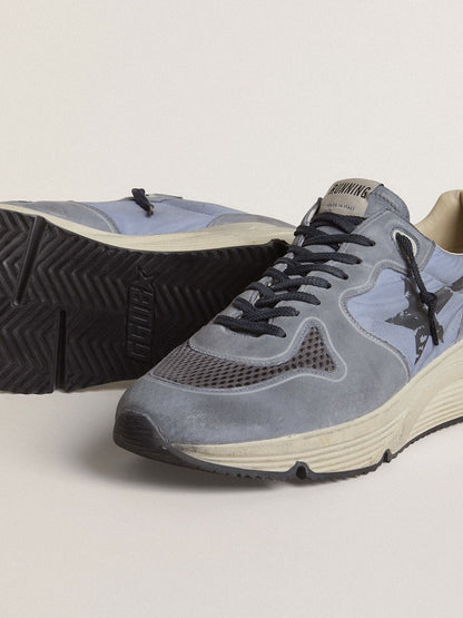Men's Running Sole in light blue nylon and nubuck with black star - Golden Goose Men