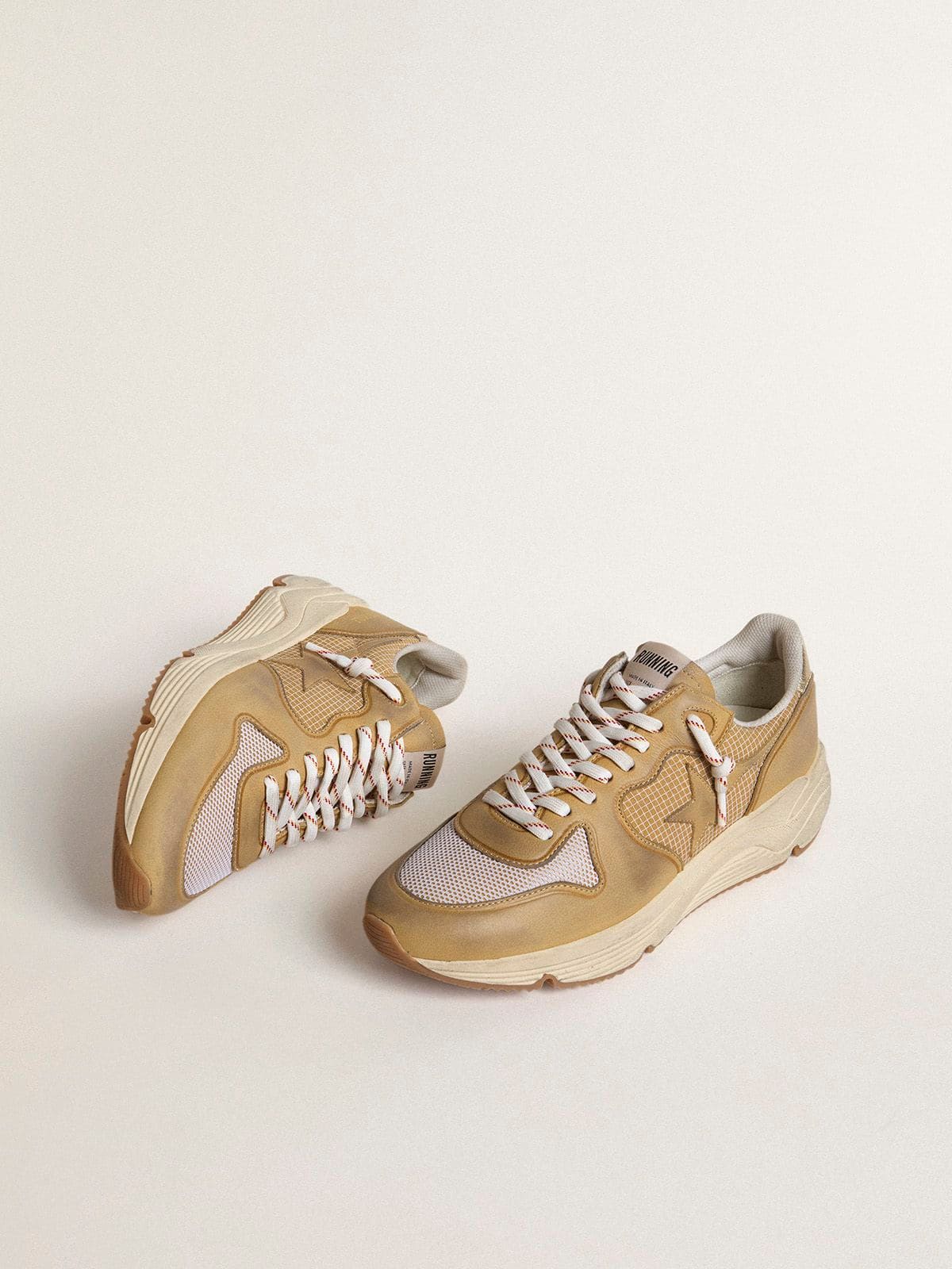 Running Sole in beige nubuck with beige leather star - Golden Goose Men