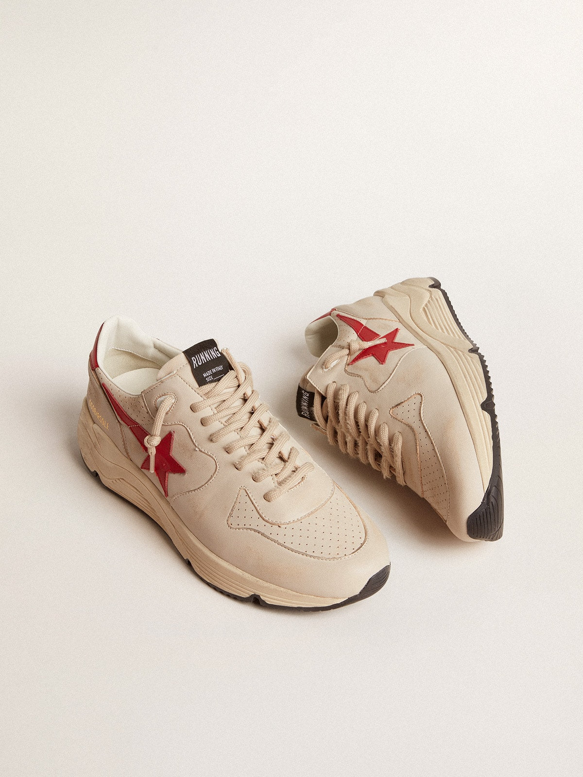 Men's Running Sole in gray nappa leather with red nappa leather star and heel tab - Golden Goose Men