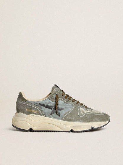 Men's Running Sole in light blue nylon with black star and green leather heel tab - Golden Goose Men