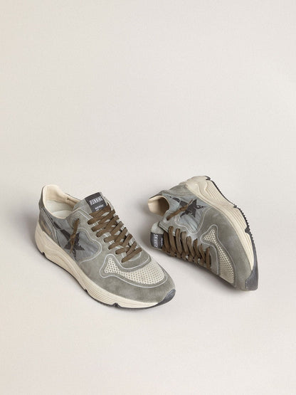 Men's Running Sole in light blue nylon with black star and green leather heel tab - Golden Goose Men