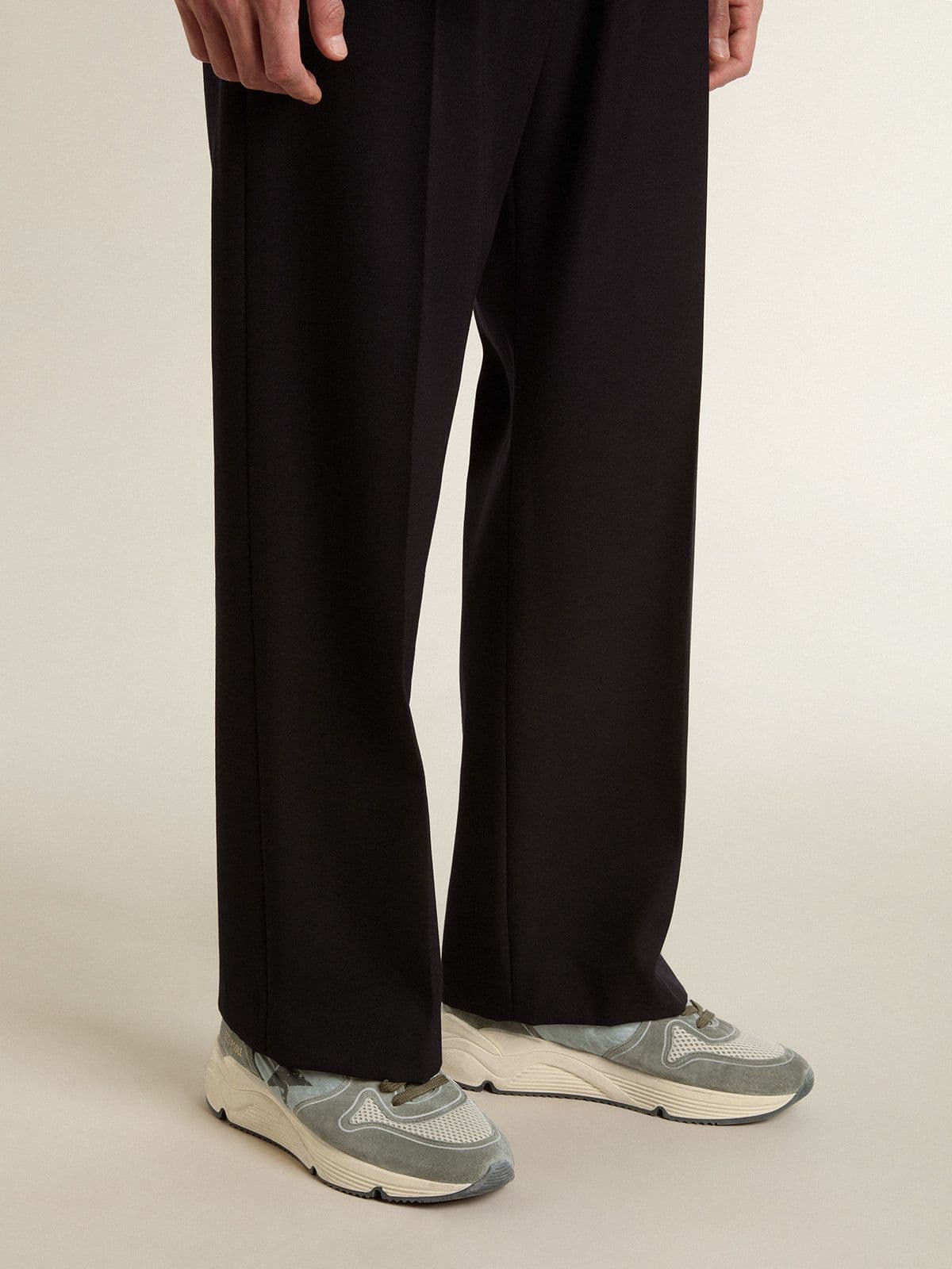 Men's Running Sole in light blue nylon with black star and green leather heel tab - Golden Goose Men