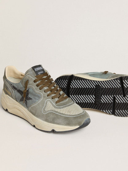Men's Running Sole in light blue nylon with black star and green leather heel tab - Golden Goose Men