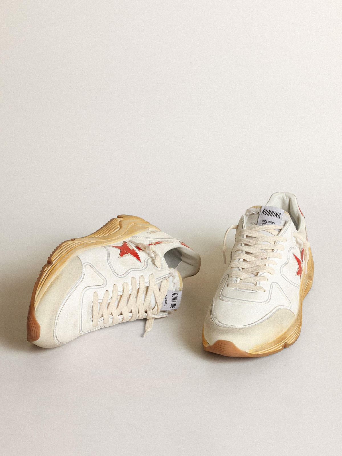 Men's Running Sole with leather star and heel tab with red print - Golden Goose Men