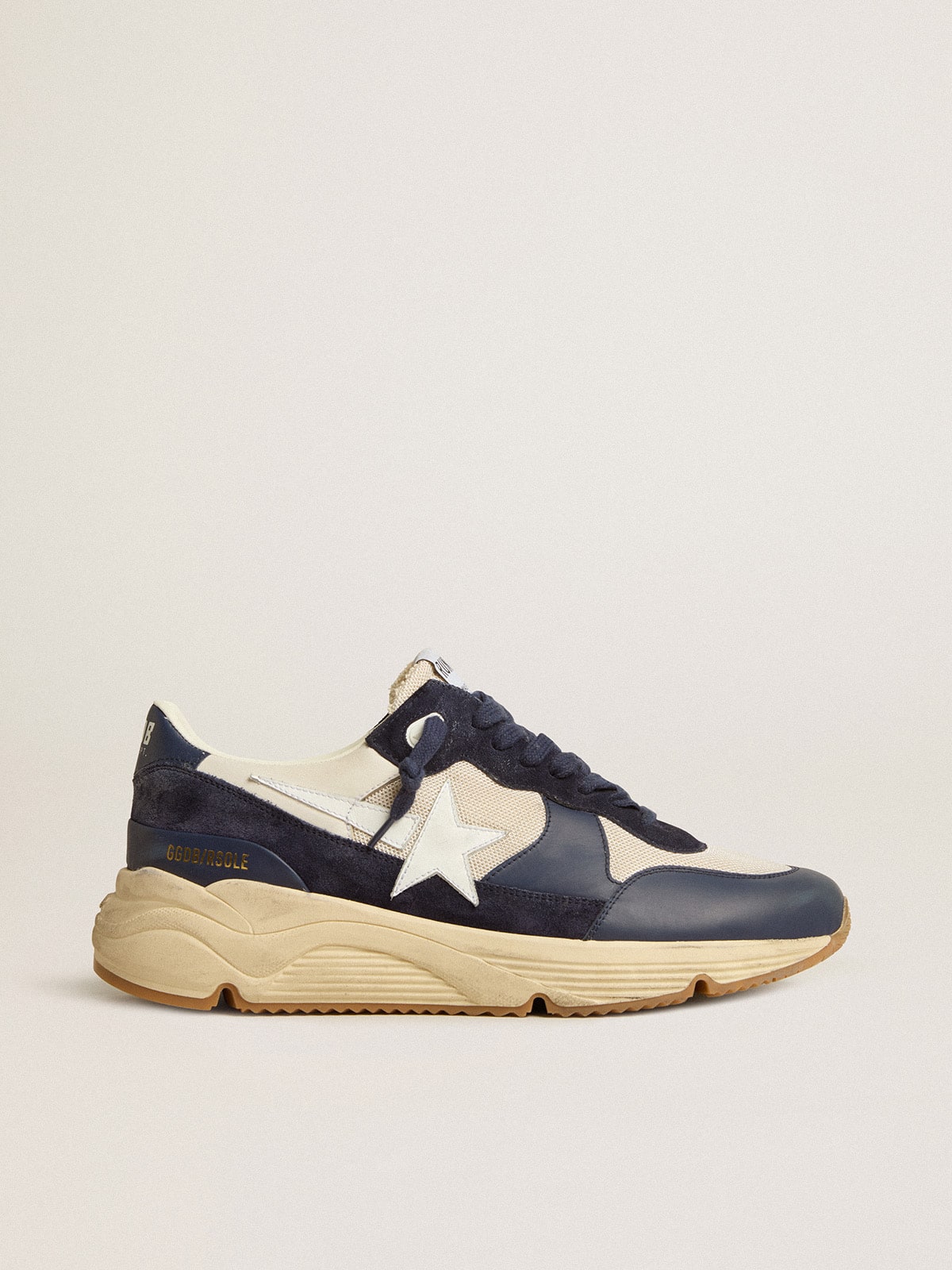 Running Sole in cream mesh and blue leather with a white leather star - Golden Goose Men