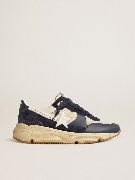 Running Sole in cream mesh and blue leather with a white leather star - Golden Goose Men