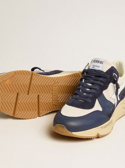 Running Sole in cream mesh and blue leather with a white leather star - Golden Goose Men