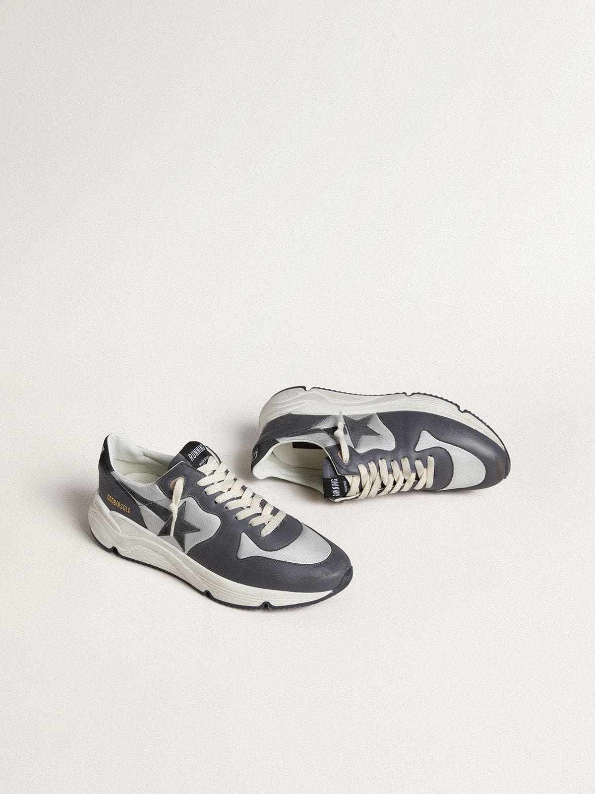 Men’s Running Sole in gray nylon and black nappa leather with a black suede star - Golden Goose Men