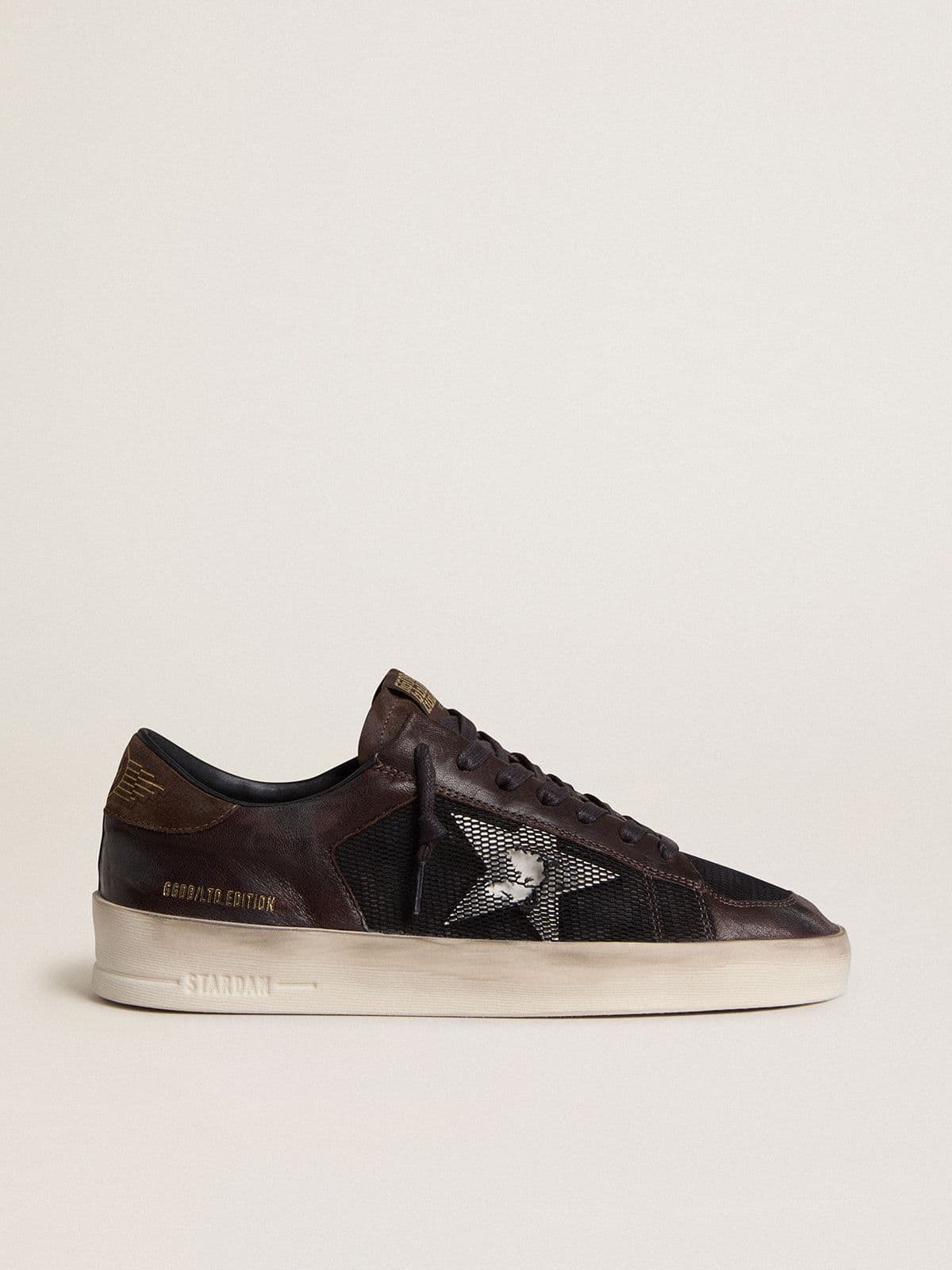 Men's Stardan in brown suede and black mesh with white leather star and nappa leather inserts - Golden Goose Men