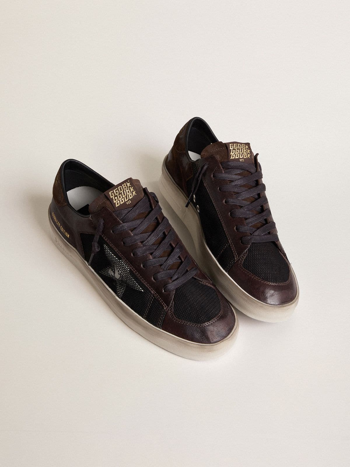 Men's Stardan in brown suede and black mesh with white leather star and nappa leather inserts - Golden Goose Men