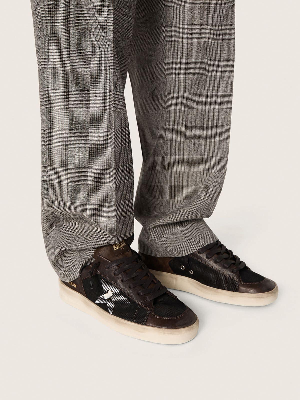Men's Stardan in brown suede and black mesh with white leather star and nappa leather inserts - Golden Goose Men