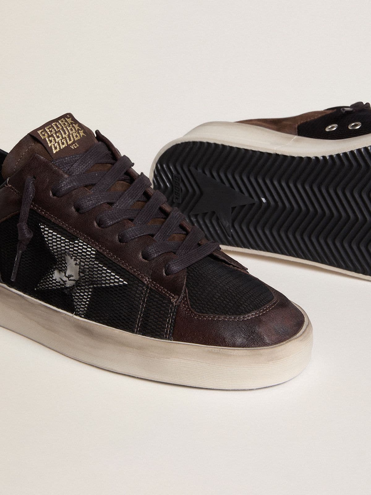 Men's Stardan in brown suede and black mesh with white leather star and nappa leather inserts - Golden Goose Men