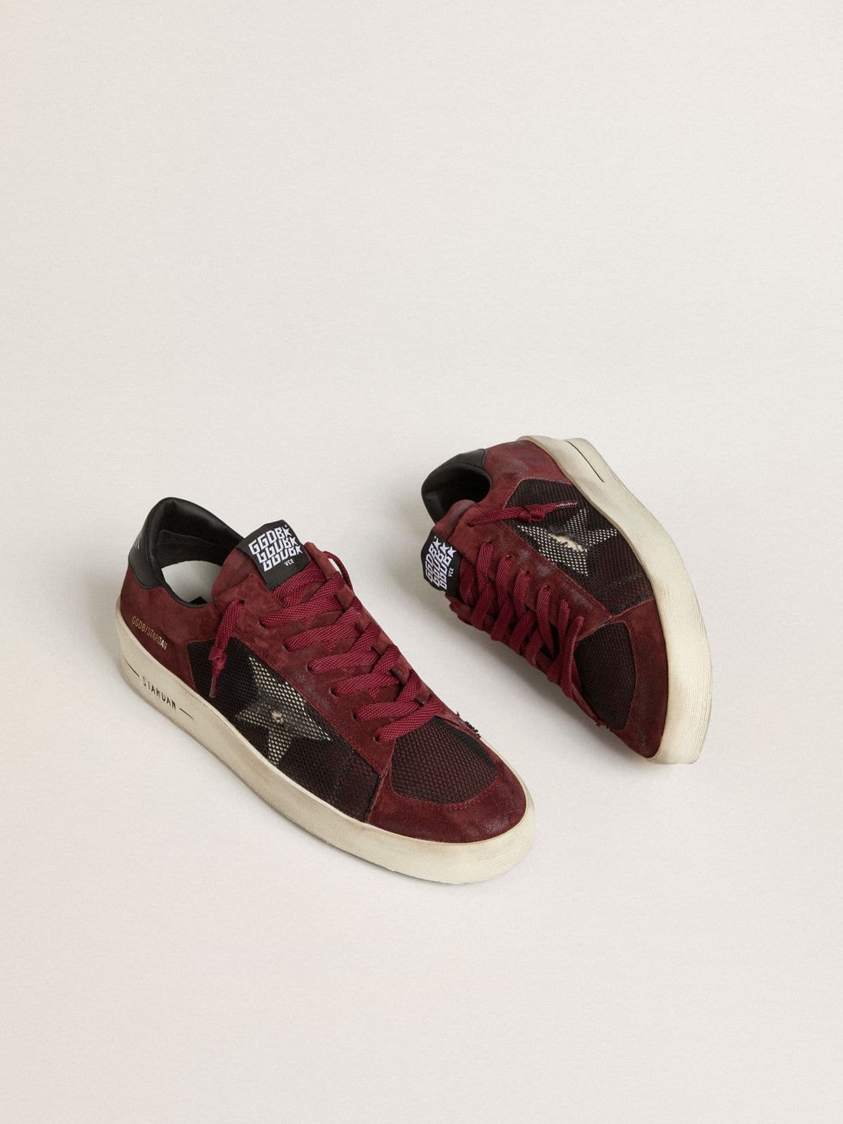 Men's Stardan in black mesh and burgundy suede with white leather star - Golden Goose Men