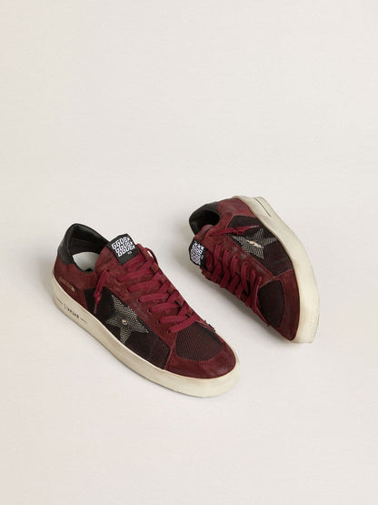 Men's Stardan in black mesh and burgundy suede with white leather star - Golden Goose Men