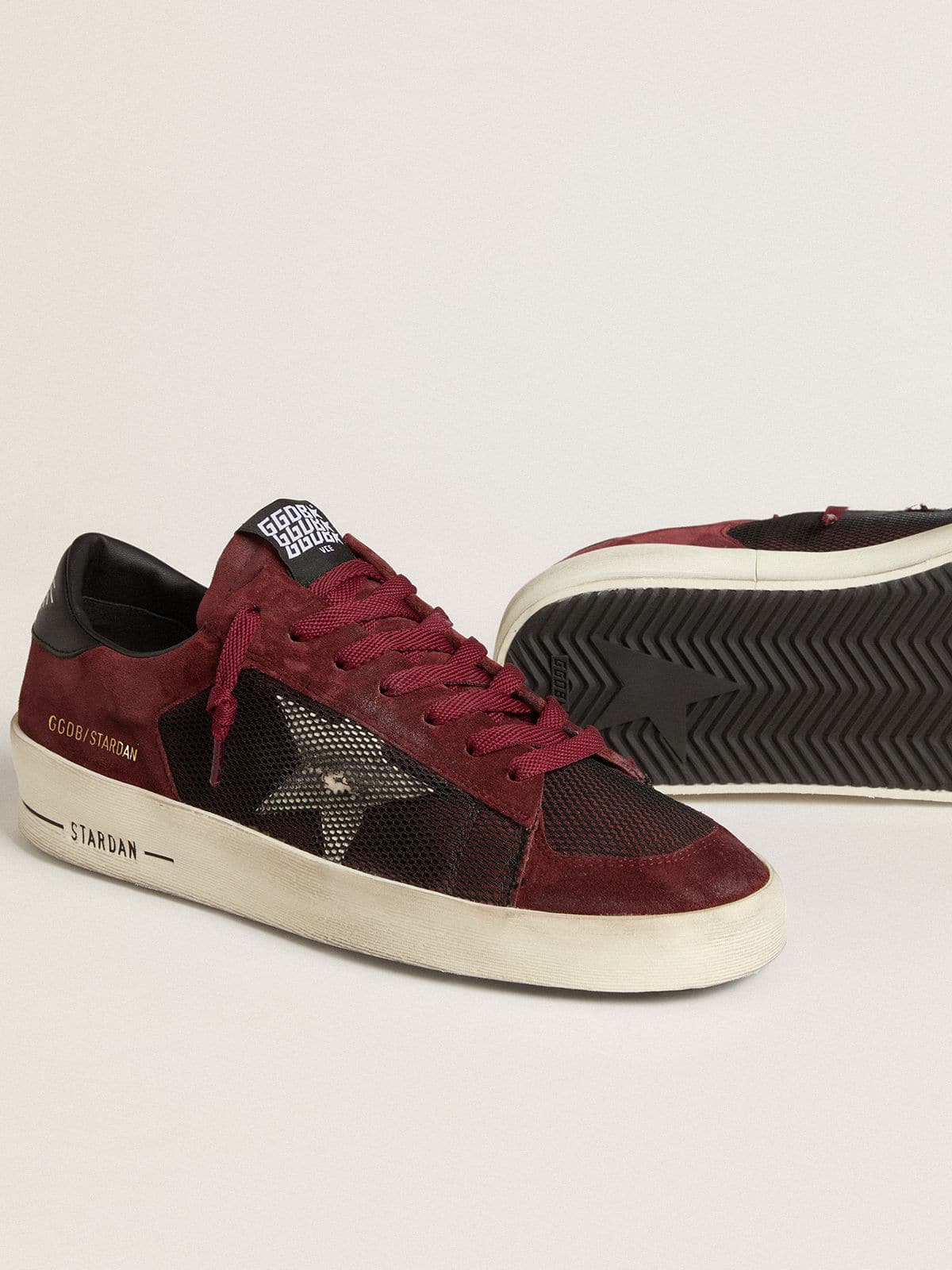 Men's Stardan in black mesh and burgundy suede with white leather star - Golden Goose Men