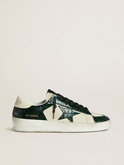 Men's Stardan LTD in cream leather with green crocodile-print leather star and inserts - Golden Goose Men