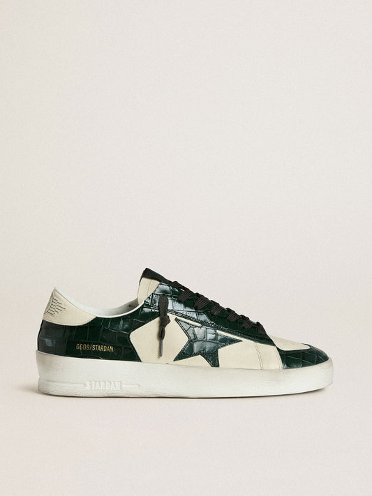Men's Stardan LTD in cream leather with green crocodile-print leather star and inserts - Golden Goose Men