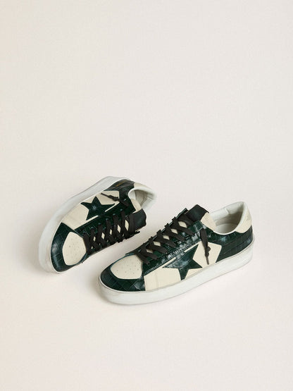 Men's Stardan LTD in cream leather with green crocodile-print leather star and inserts - Golden Goose Men