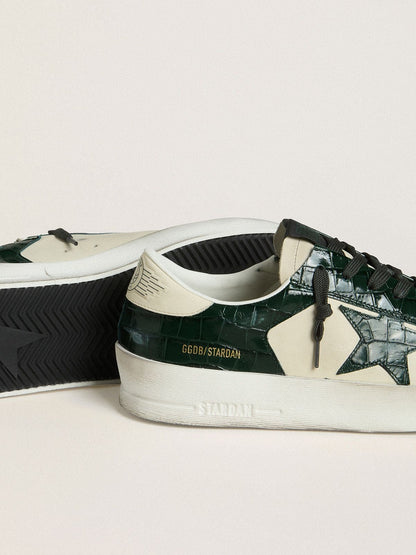 Men's Stardan LTD in cream leather with green crocodile-print leather star and inserts - Golden Goose Men