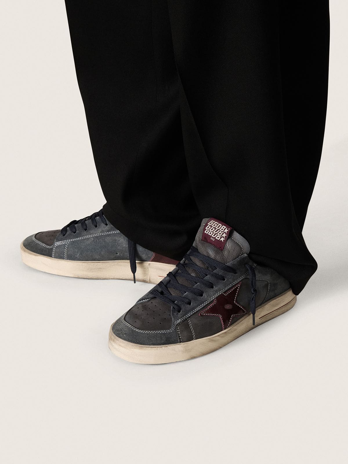 Men's Stardan LTD in anthracite nubuck and blue suede with metallic leather star - Golden Goose Men