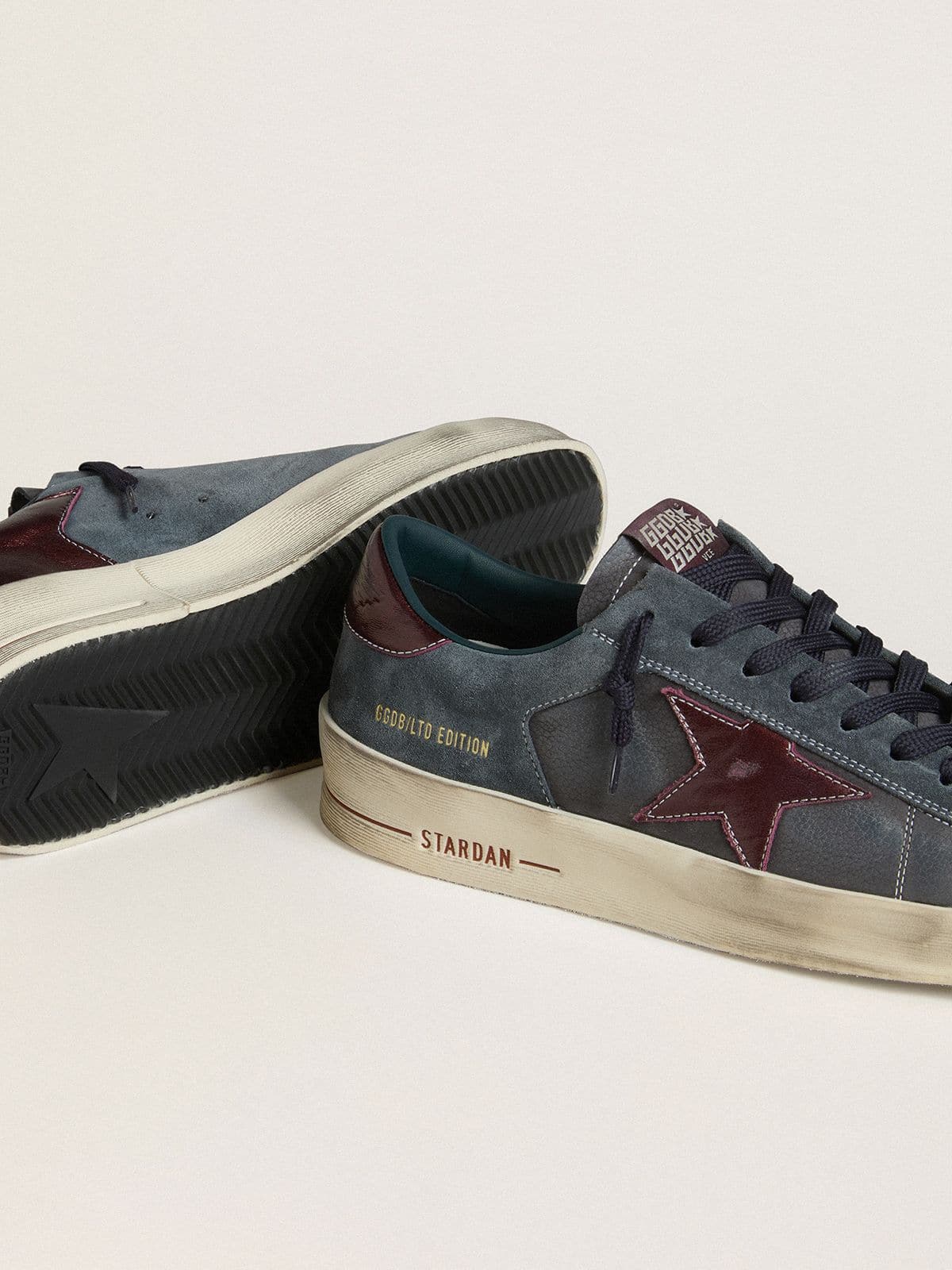 Men's Stardan LTD in anthracite nubuck and blue suede with metallic leather star - Golden Goose Men