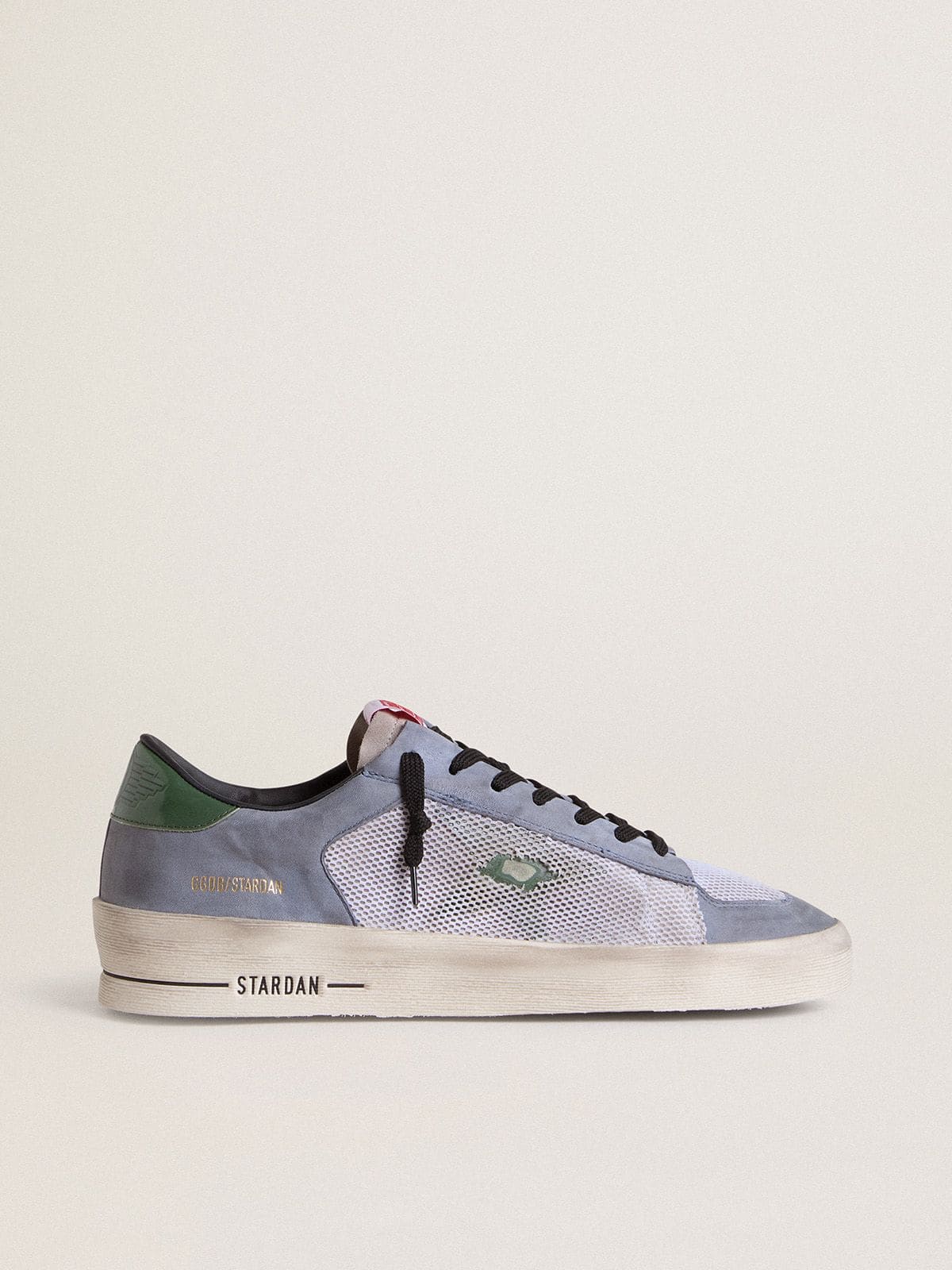 Men's Stardan in powder-blue suede with green leather star and heel tab - Golden Goose Men
