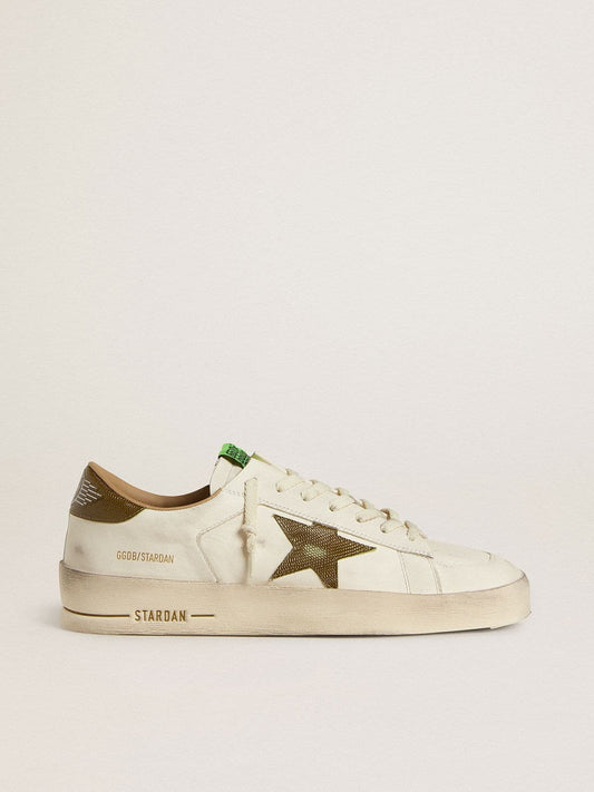 Men's Stardan in white leather with military-green snake-print leather star and heel tab - Golden Goose Men