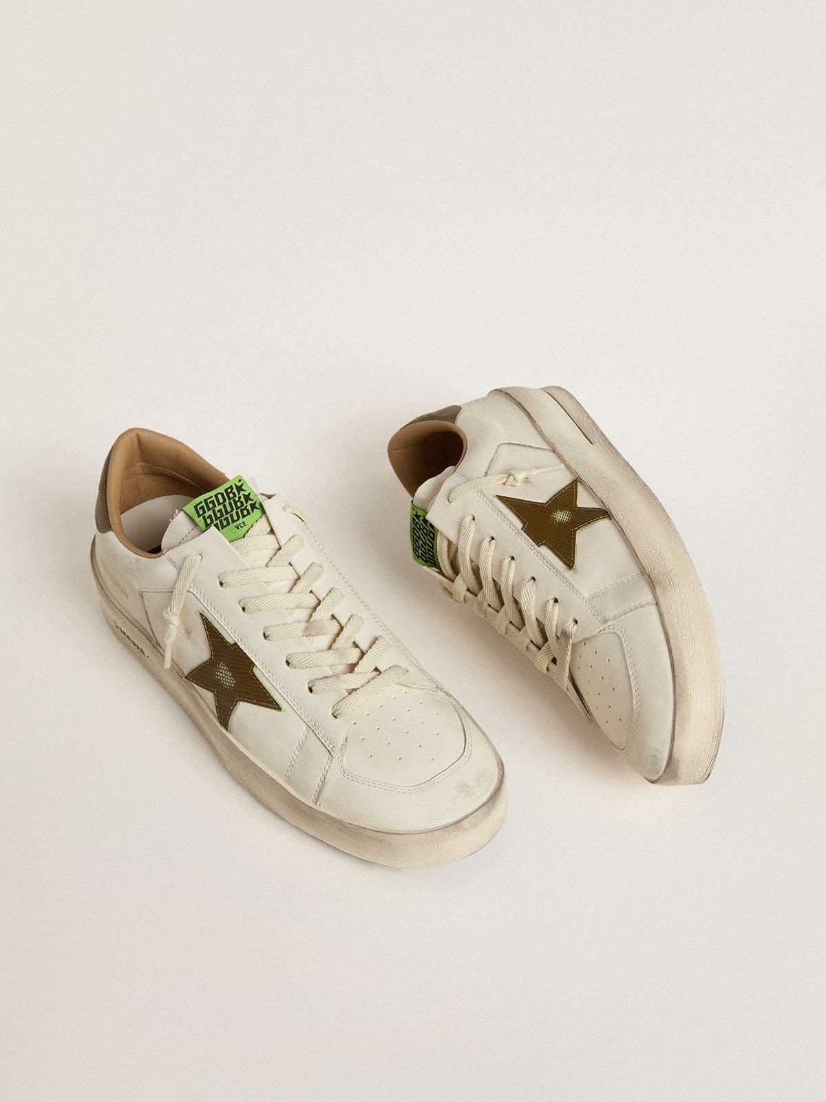 Men's Stardan in white leather with military-green snake-print leather star and heel tab - Golden Goose Men