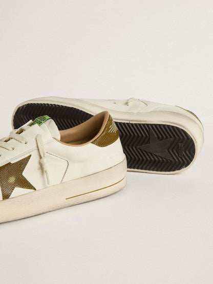Men's Stardan in white leather with military-green snake-print leather star and heel tab - Golden Goose Men