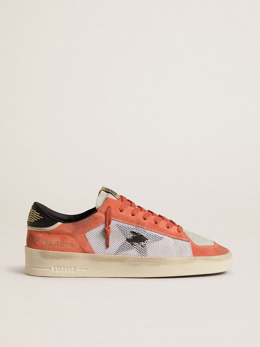 Stardan LTD in coral-colored suede and mesh with black leather star - Golden Goose Men