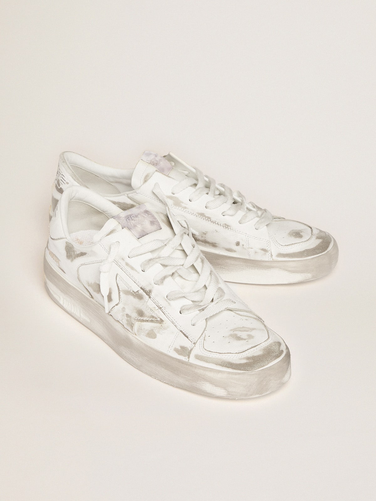 Stardan in white leather with white leather star and heel tab - Golden Goose Men