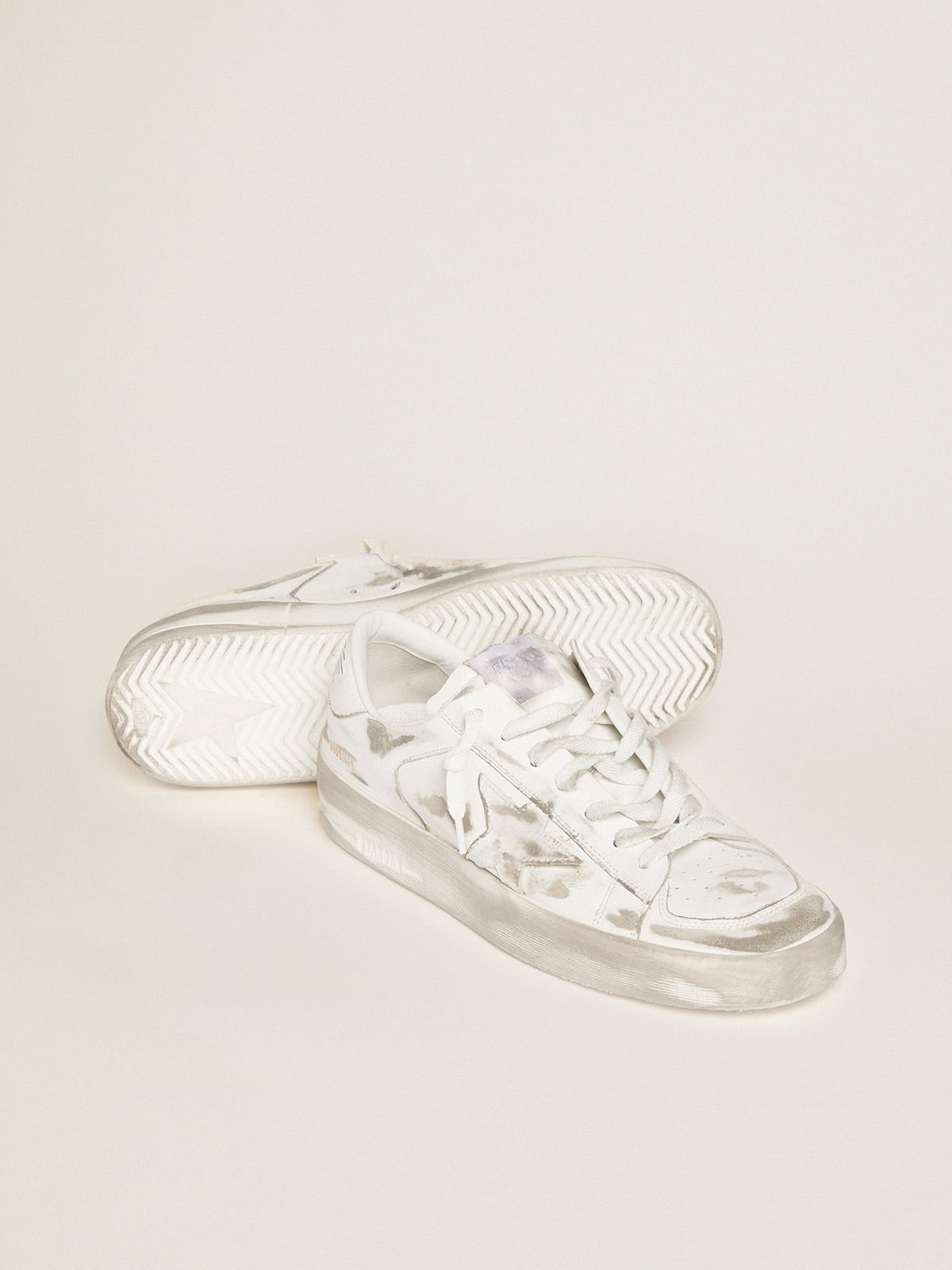 Stardan in white leather with white leather star and heel tab - Golden Goose Men