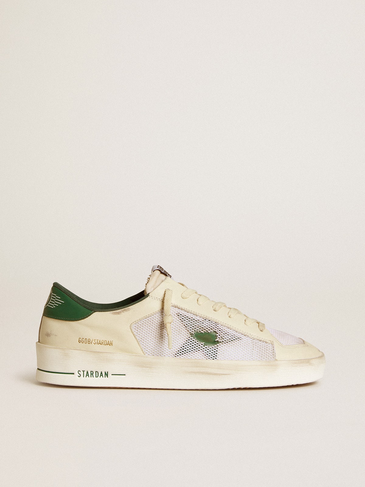 Stardan in white suede and mesh with green leather star and heel tab - Golden Goose Men