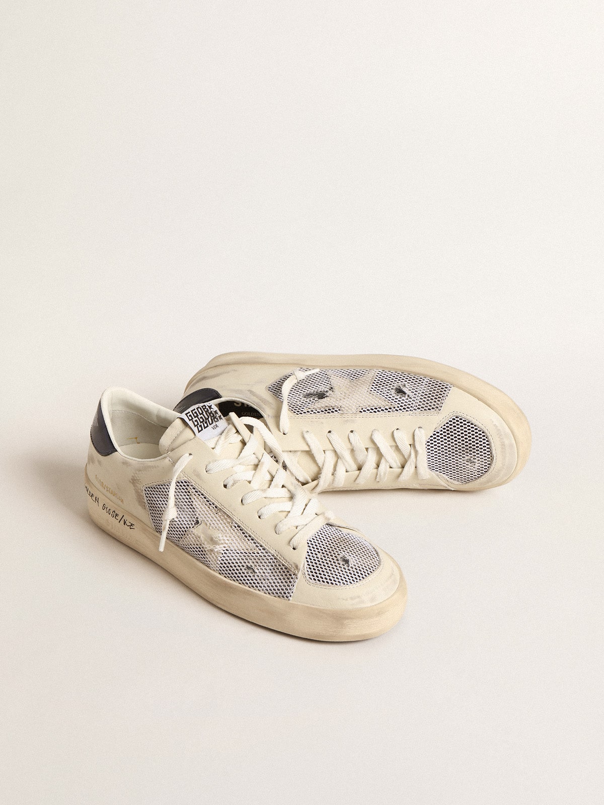 Stardan in white leather and mesh with white leather star - Golden Goose Men