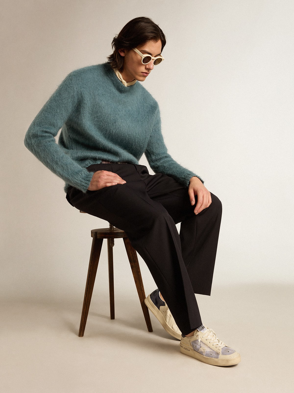 Stardan in white leather and mesh with white leather star - Golden Goose Men