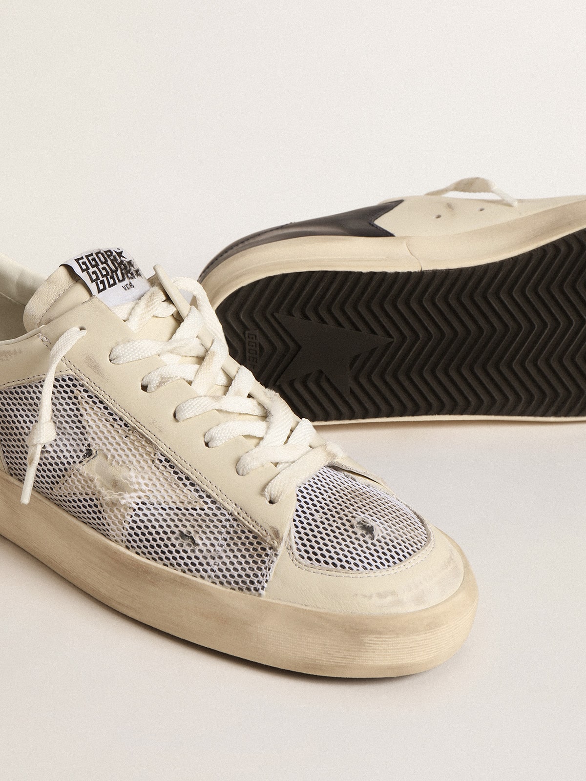Stardan in white leather and mesh with white leather star - Golden Goose Men