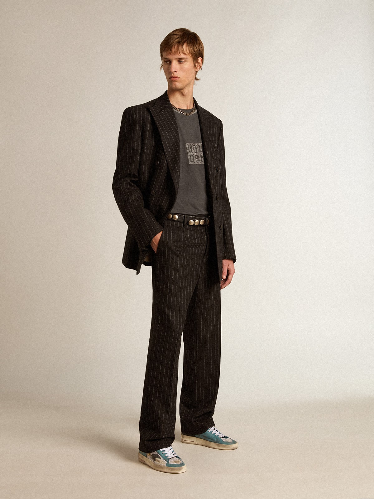 Men's Stardan in distressed mesh and petrol-colored upper - Golden Goose Men