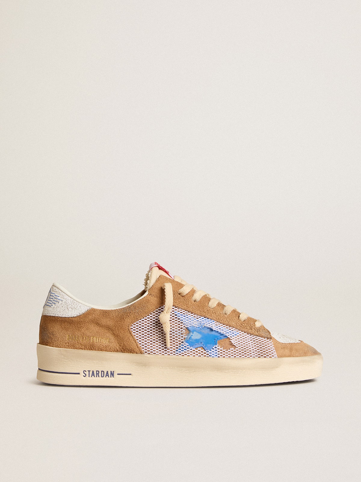 Men's Stardan LTD in tobacco suede and mesh with blue star and leather heel tab - Golden Goose Men