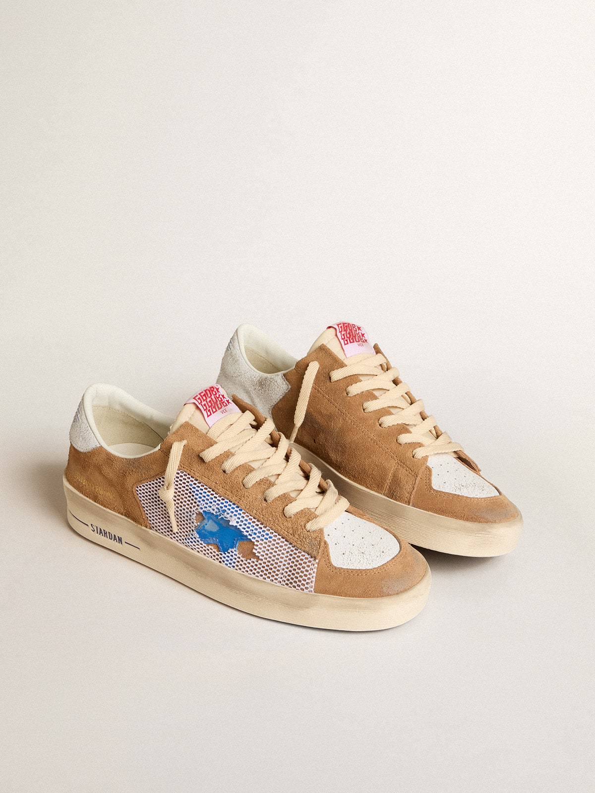 Men's Stardan LTD in tobacco suede and mesh with blue star and leather heel tab - Golden Goose Men