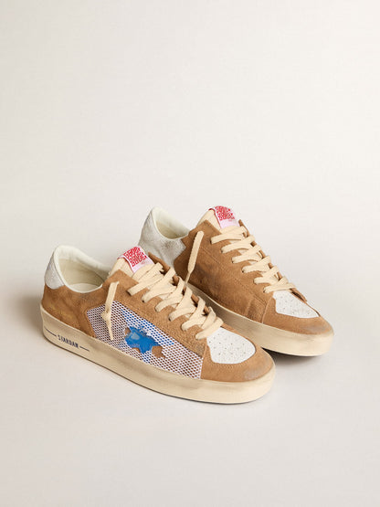 Men's Stardan LTD in tobacco suede and mesh with blue star and leather heel tab - Golden Goose Men