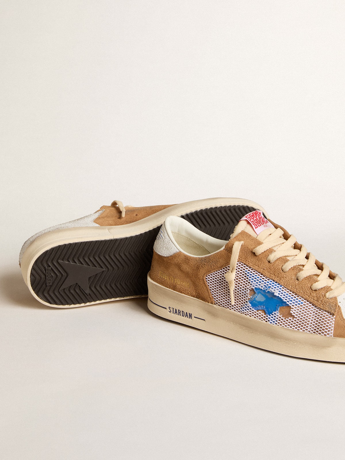 Men's Stardan LTD in tobacco suede and mesh with blue star and leather heel tab - Golden Goose Men