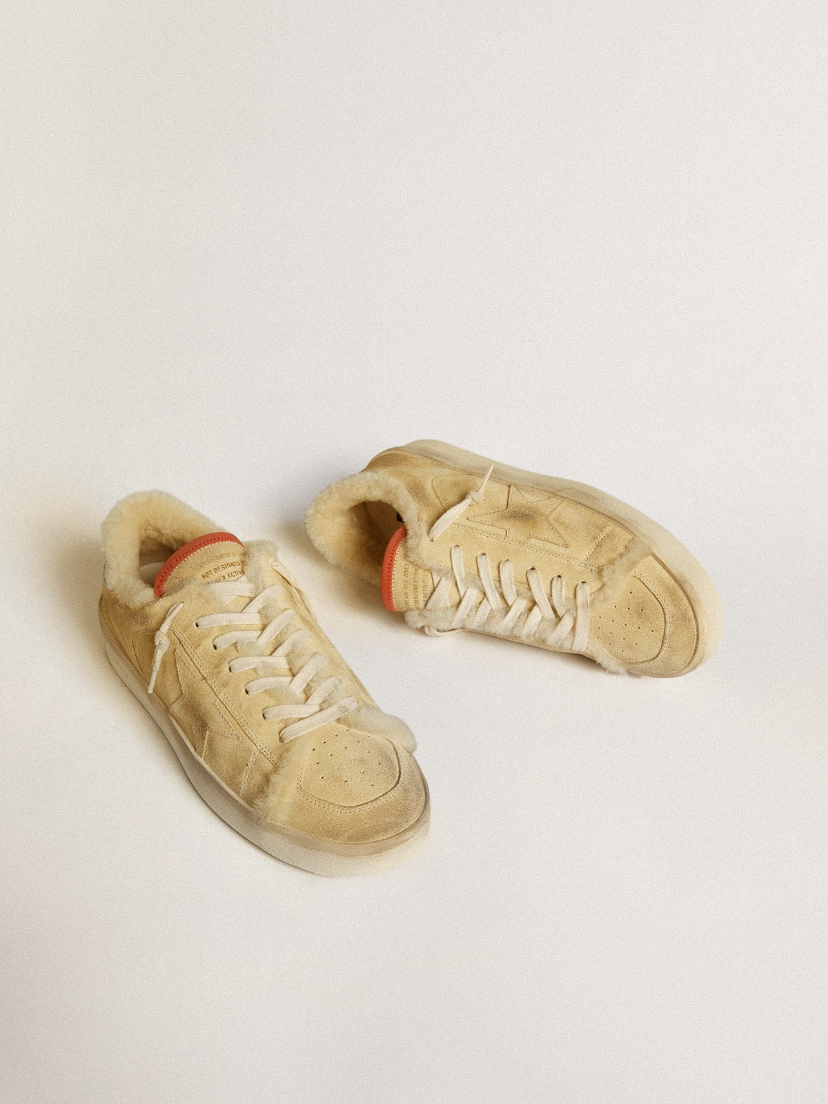Stardan in beige suede with leather heel tab and shearling lining - Golden Goose Men
