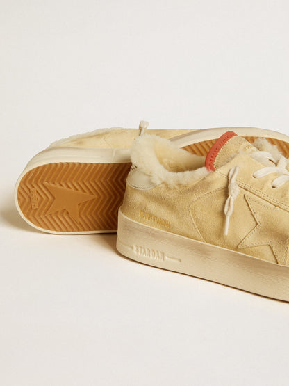 Stardan in beige suede with leather heel tab and shearling lining - Golden Goose Men
