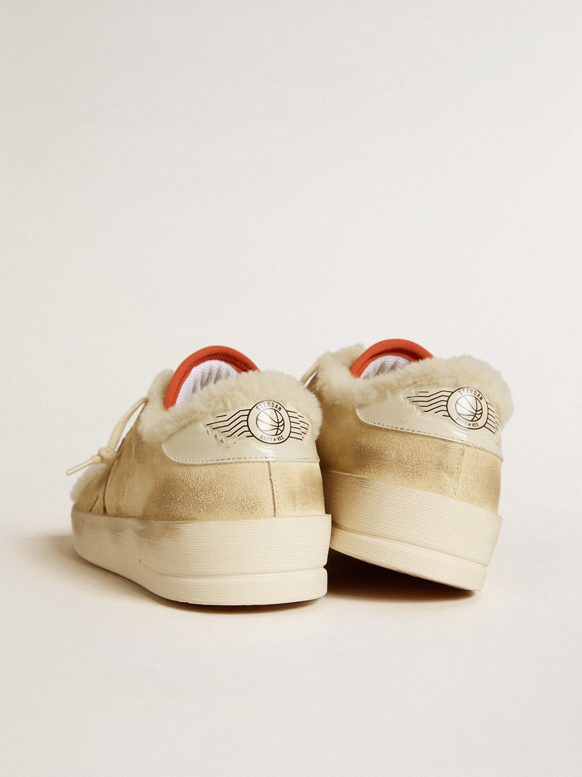 Stardan in beige suede with leather heel tab and shearling lining - Golden Goose Men